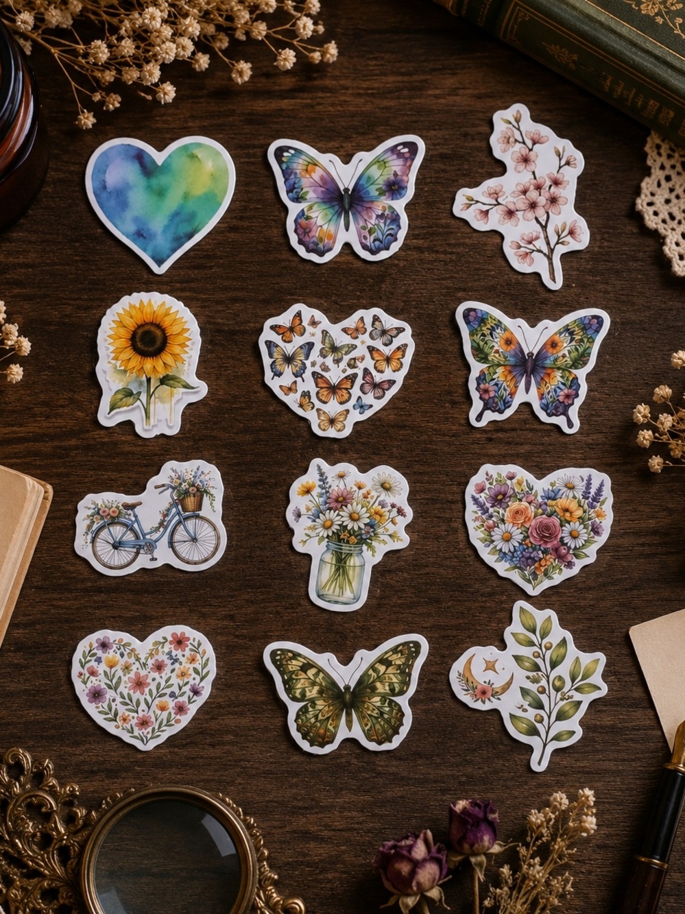 3 for $20 Floral Butterfly Heart Bicycle  Sticker Pack New